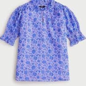 Gorgeous puff-sleeve crinkle chiffon top in purple rose vines. NWT.